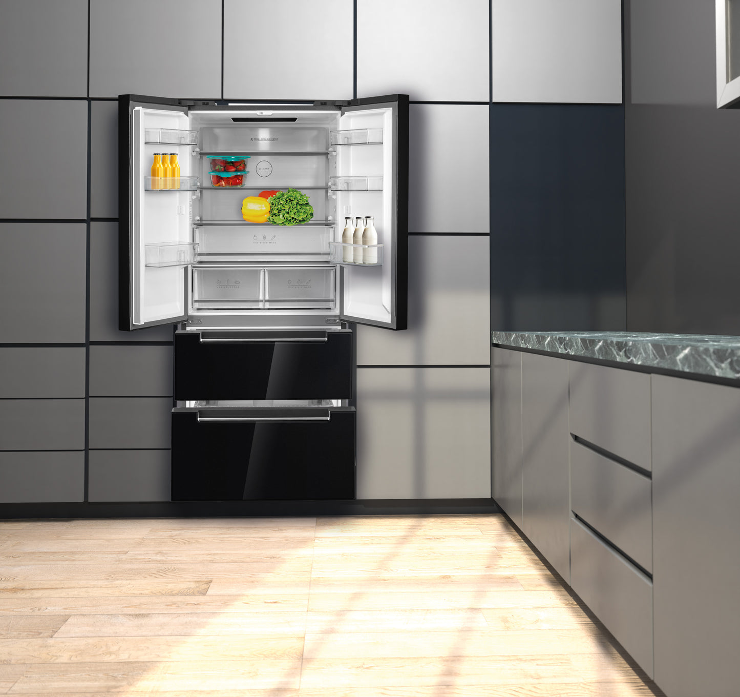 Frigorífico puerta francesa Nodor 190x84 cm cristal negro TWIN 189 TNF GDB