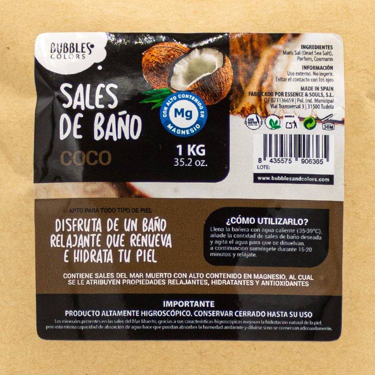 SALES DE BAÑO RICAS EN MAGNESIO AROMA COCO. 1 kg.