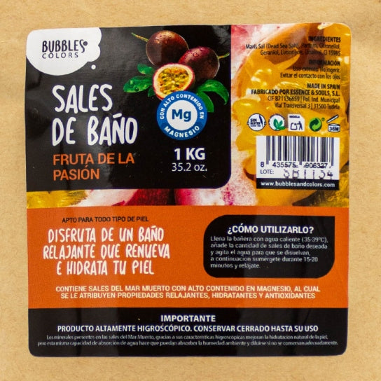 SALES DE BAÑO RICAS EN MAGNESIO AROMA FRUTA DE LA PASIÓN. 1 kg.