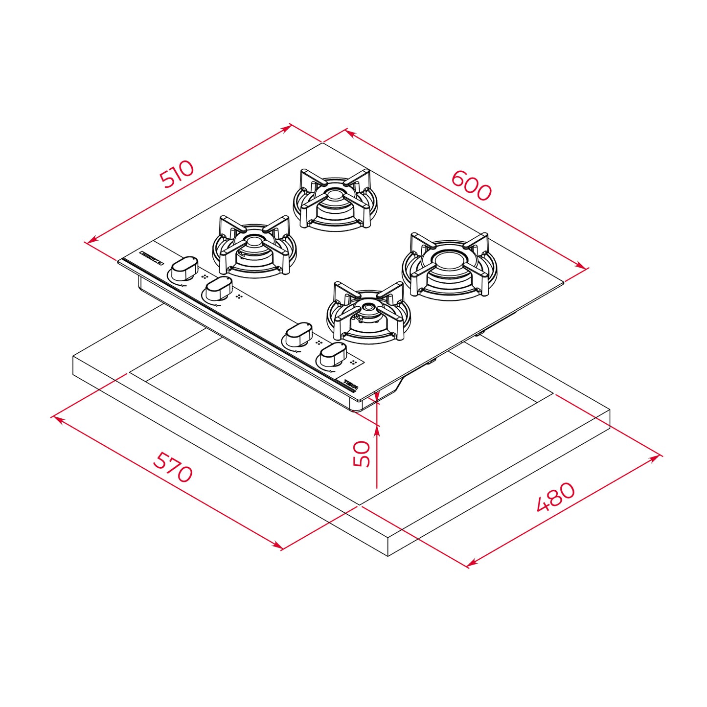 Placa de gas 60 cm Teka Infinity 4 fuegos GBC 64 G1 BM NAT (BUT) 112570208