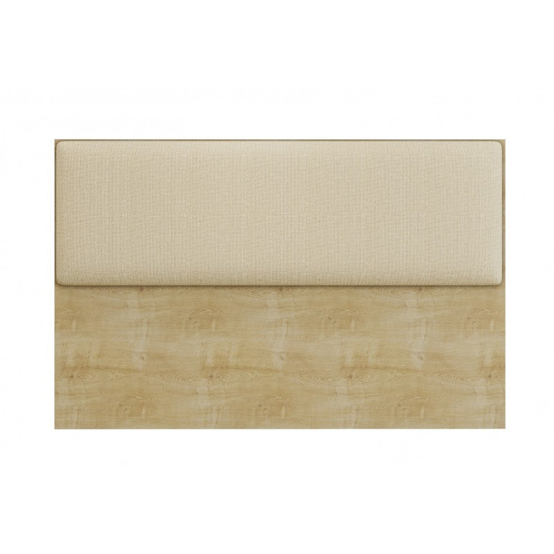 Cabecero tapizado UNI 160, MDP natura, tejido lino jengibre, 160x5x90 cms