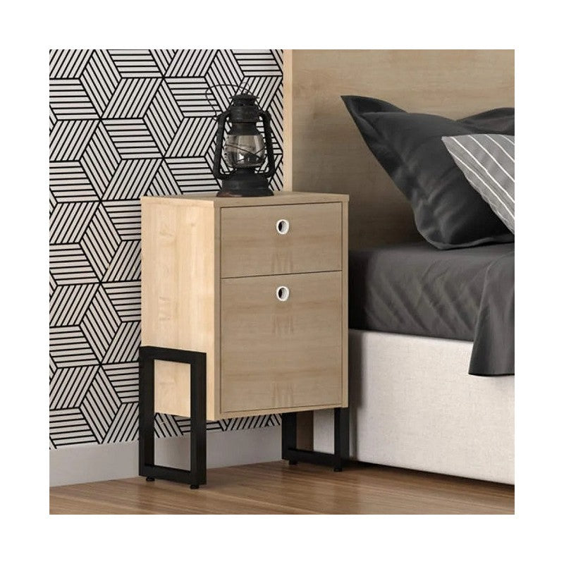 Cajonera WOLLY, multiusos, metal negro, 2 cajones, MDP miel