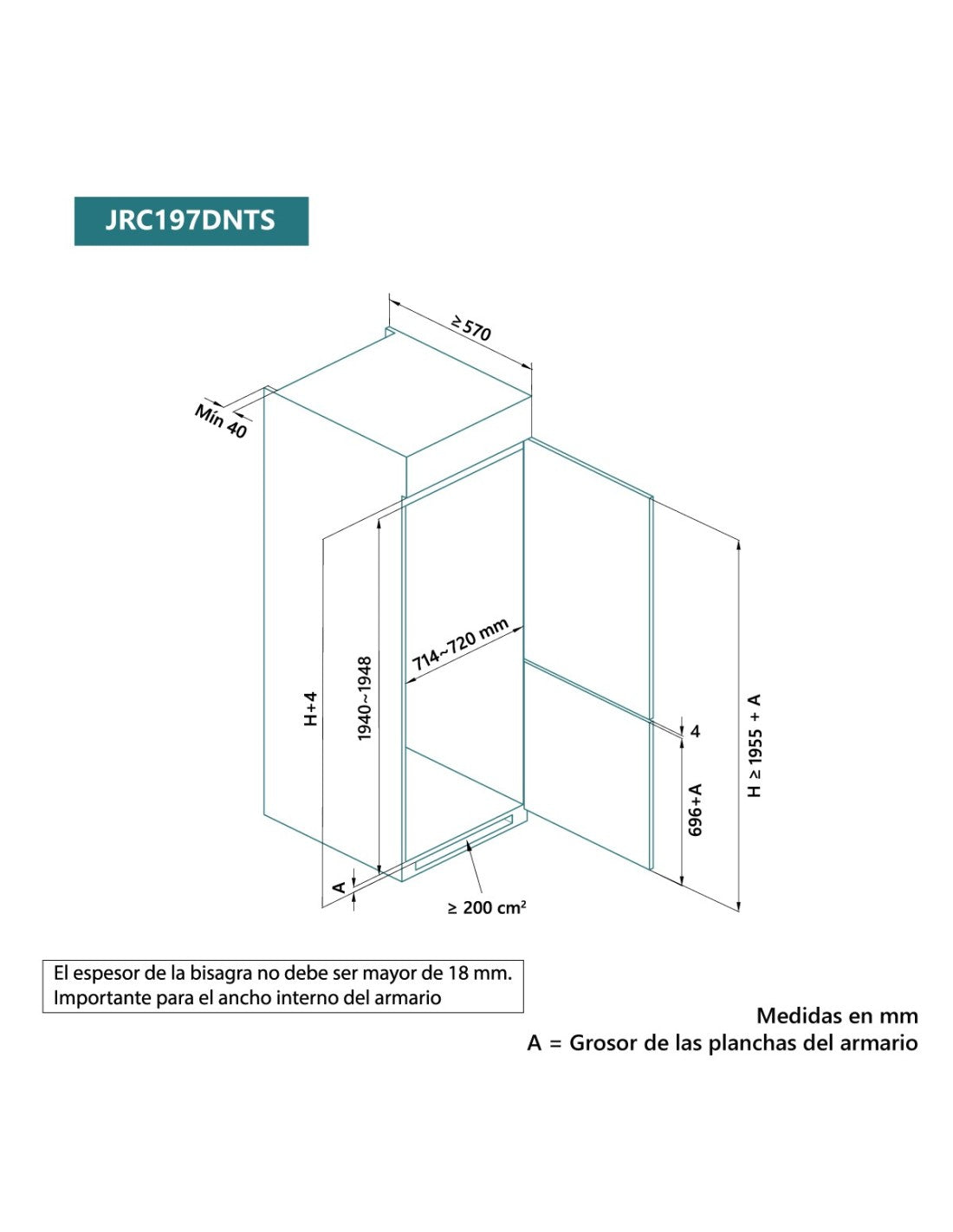 Frigorífico combi Johnson integrado NoFrost Total 195,3 x 71,4 cm D JRC197DNTS