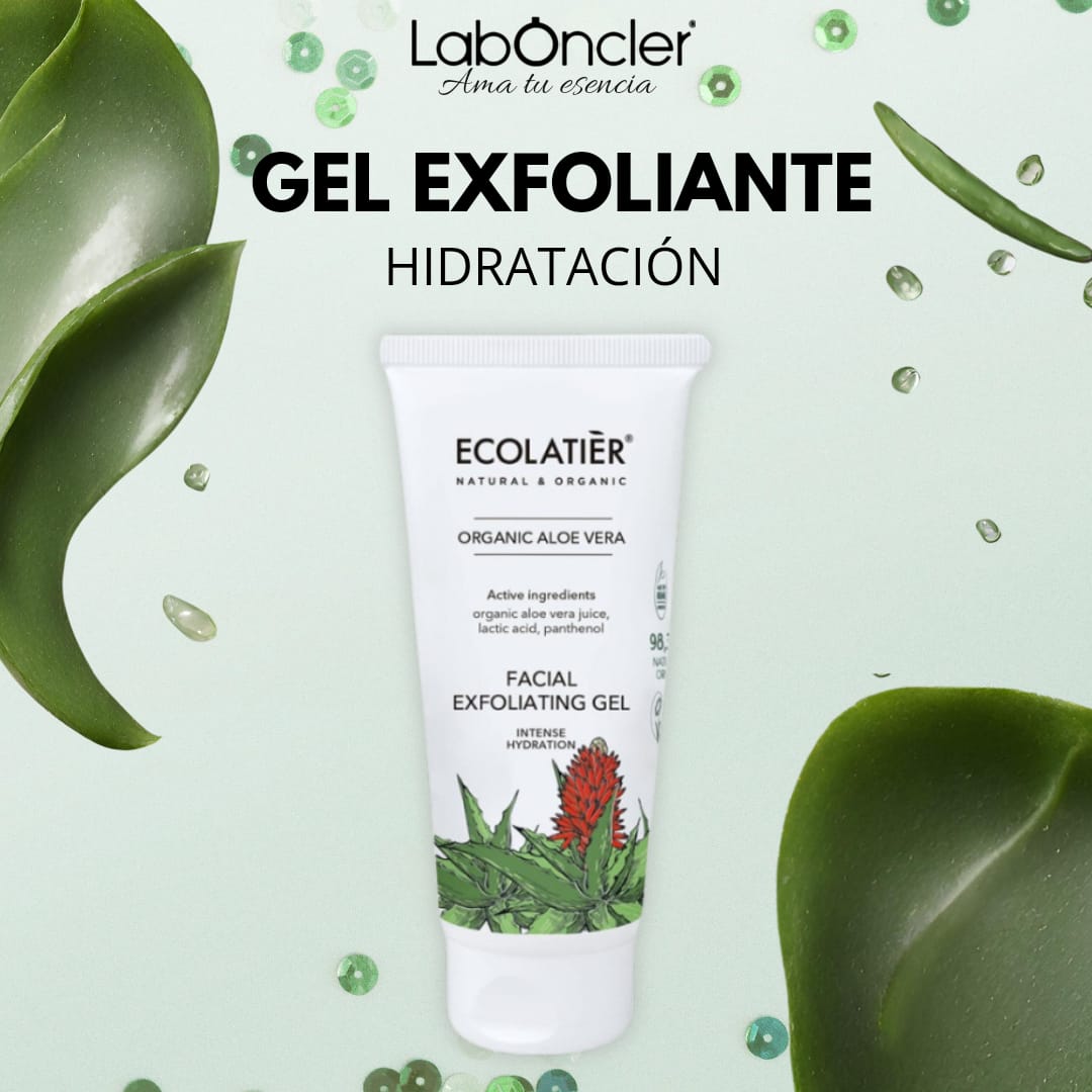 GEL EXFOLIANTE FACIAL HIDRATACIÓN INTENSA CON ALOE VERA ECOLATIER 100 ML.