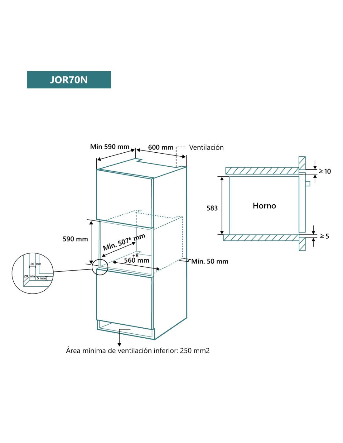 Horno multifunción Johnson cristal negro JOR70N