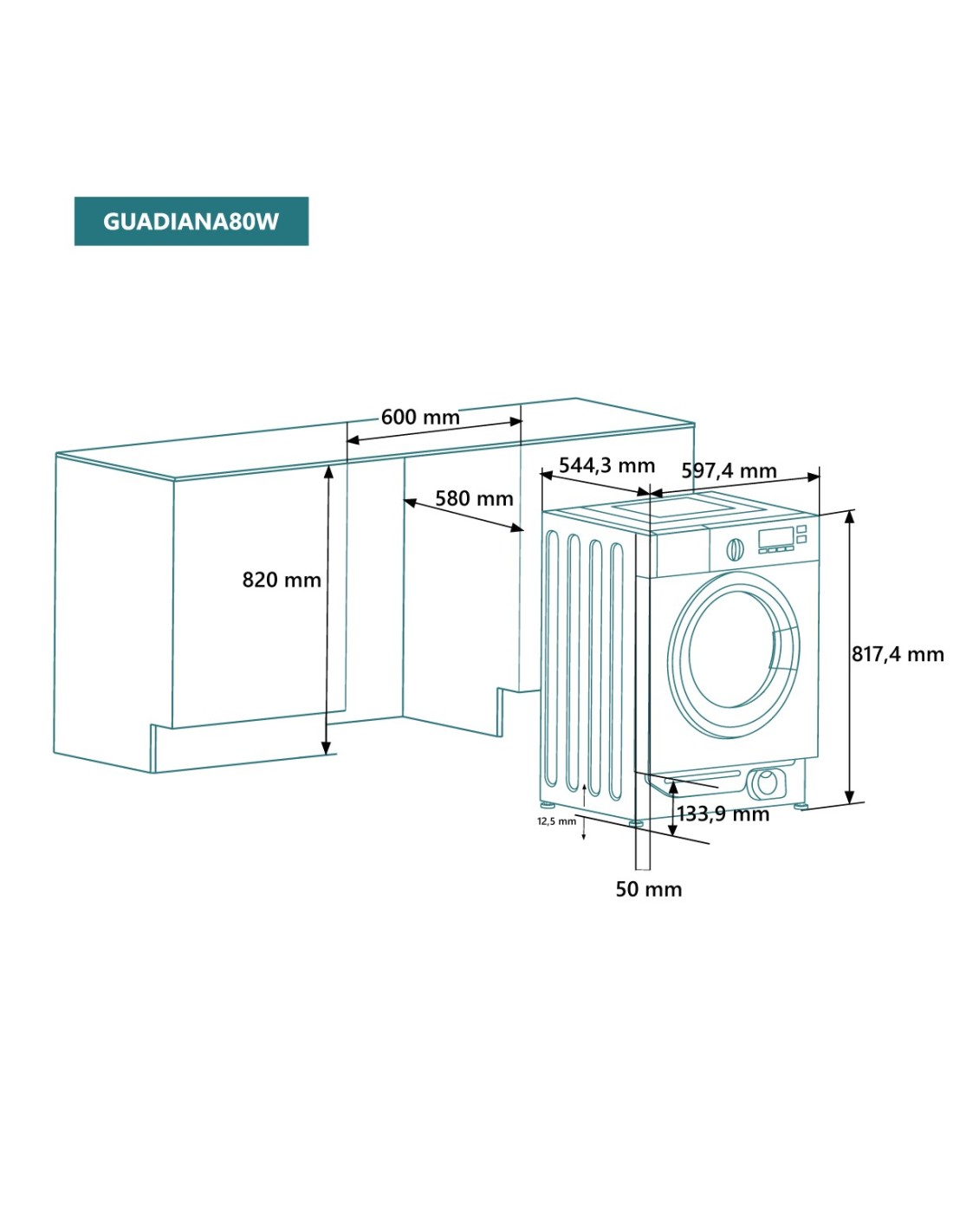 Lavadora integrable Johnson 8 Kg 1400 RPM GUADIANA80W