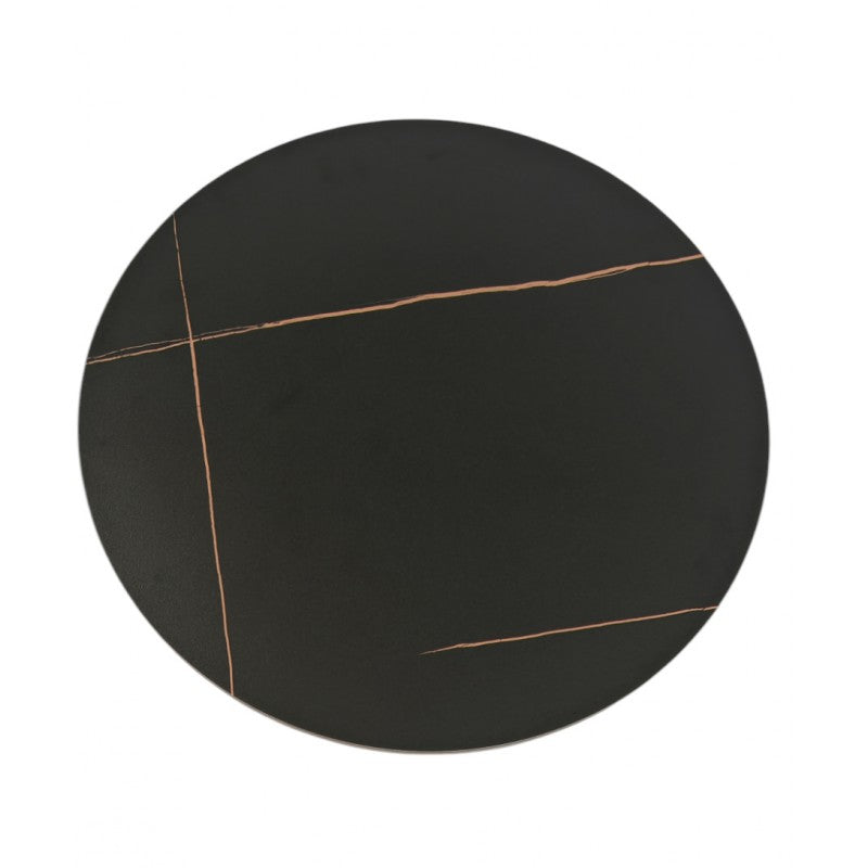Mesa CAVEZZO, baja, negra, tapa cerámica mármol negro, 50 cms de diámetro