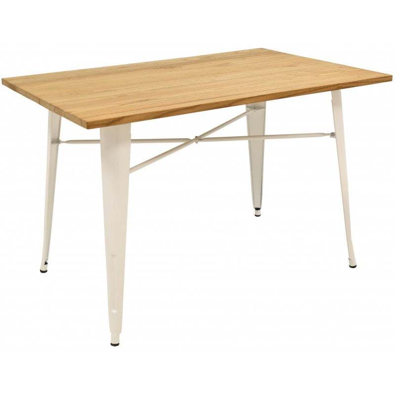 Mesa cocina TOL, acero, blanca, madera, 120x80 cms