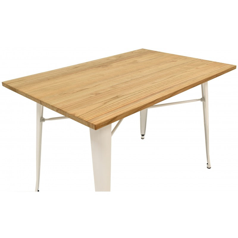 Mesa cocina TOL, acero, blanca, madera, 120x80 cms