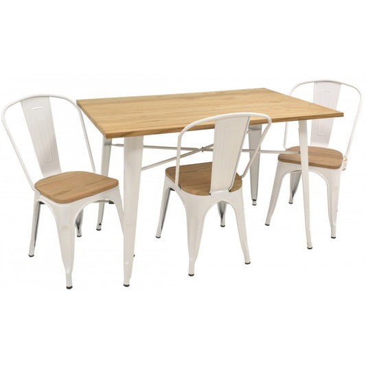 Mesa cocina TOL, acero, blanca, madera, 120x80 cms