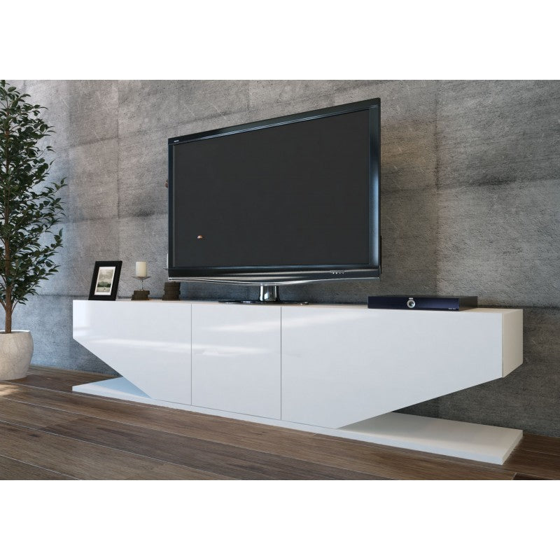 Mueble de TV VIOLET, biIaminado blanco brillo, 180 cms.