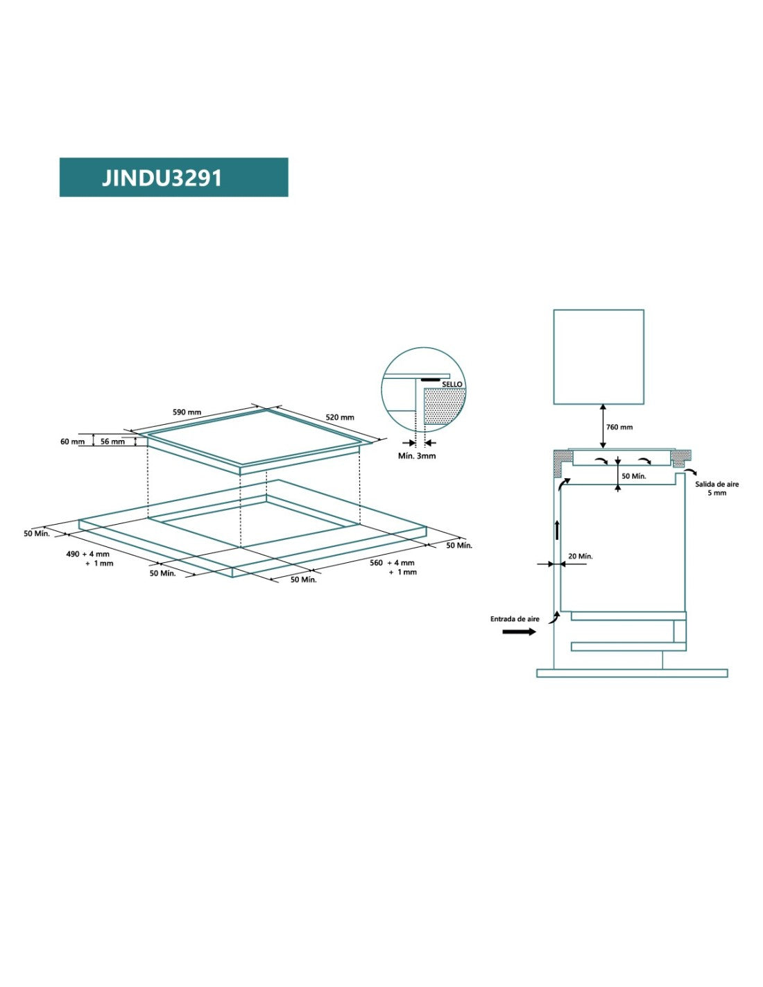 Placa de inducción Johnson 60 cm 3 zonas JINDU3292