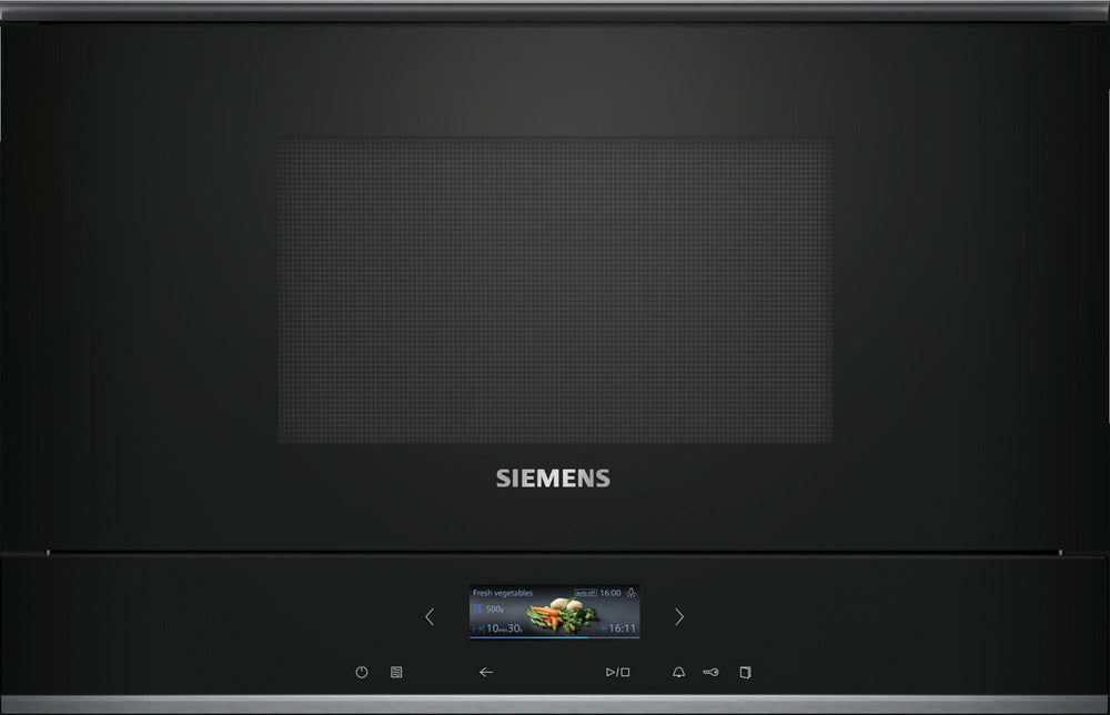 Siemens BE732R1B1 iQ700 Microondas integrado con grill 21 litros Cristal negro Apertura a derecha