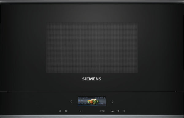 Siemens BF722L1B1 iQ700 Microondas integrado 21 litros Cristal negro Apertura a izquierda