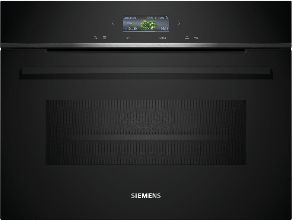 Siemens CM724G1B1 iQ700 Horno multifunción con microondas compacto 45 cm AirFry Cristal negro Clase A+