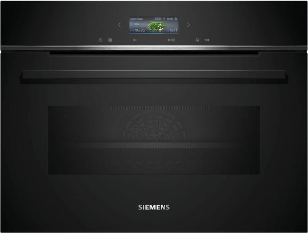 Siemens CM724G1B1 iQ700 Horno multifunción con microondas compacto 45 cm AirFry Cristal negro Clase A+ Siemens
