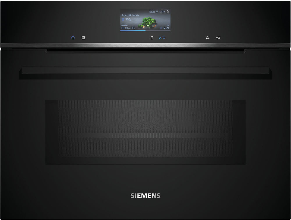 Siemens CM776GKB1 iQ700 Horno pirolítico con microondas compacto 45 cm AirFry Cristal negro Clase A+