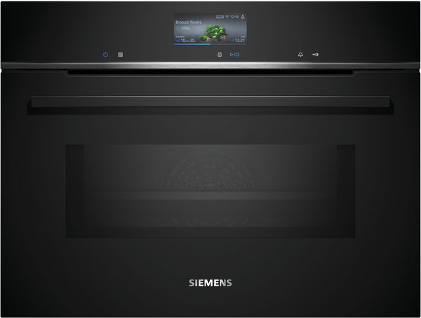 Siemens CM776GKB1 iQ700 Horno pirolítico con microondas compacto 45 cm AirFry Cristal negro Clase A+
