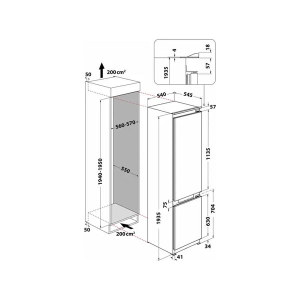 Frigorífico combi integrable 2m D - PUSH TO OPEN Whirlpool WHC20T573P