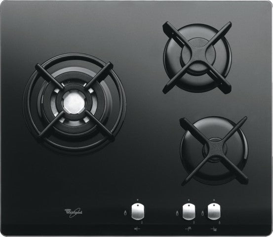 Placa Gas 3 fuegos negro Whirlpool AKT404NB