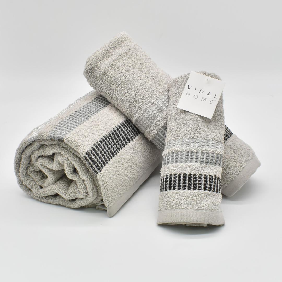 JUEGO DE TOALLAS 3 PIEZAS CHLOE GRIS VIDAL HOME
