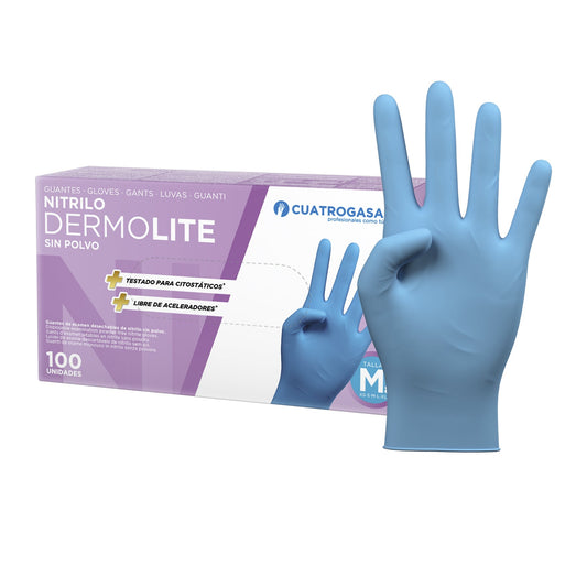 Guantes de Nitrilo Cuatrogasa Dermolite Azul