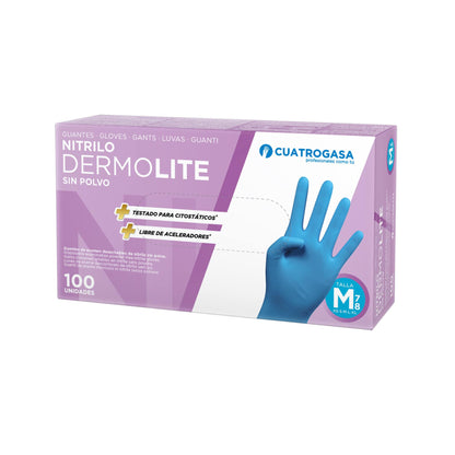 Guantes de Nitrilo Cuatrogasa Dermolite Azul