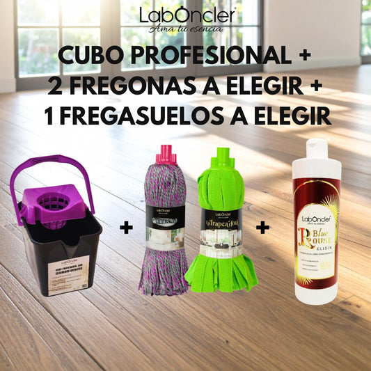 PACK CUBO ESCURRIDOR RAÍCES + 2 FREGONAS A ELEGIR + 1 ELIXIR FRIEGASUELOS A ELEGIR