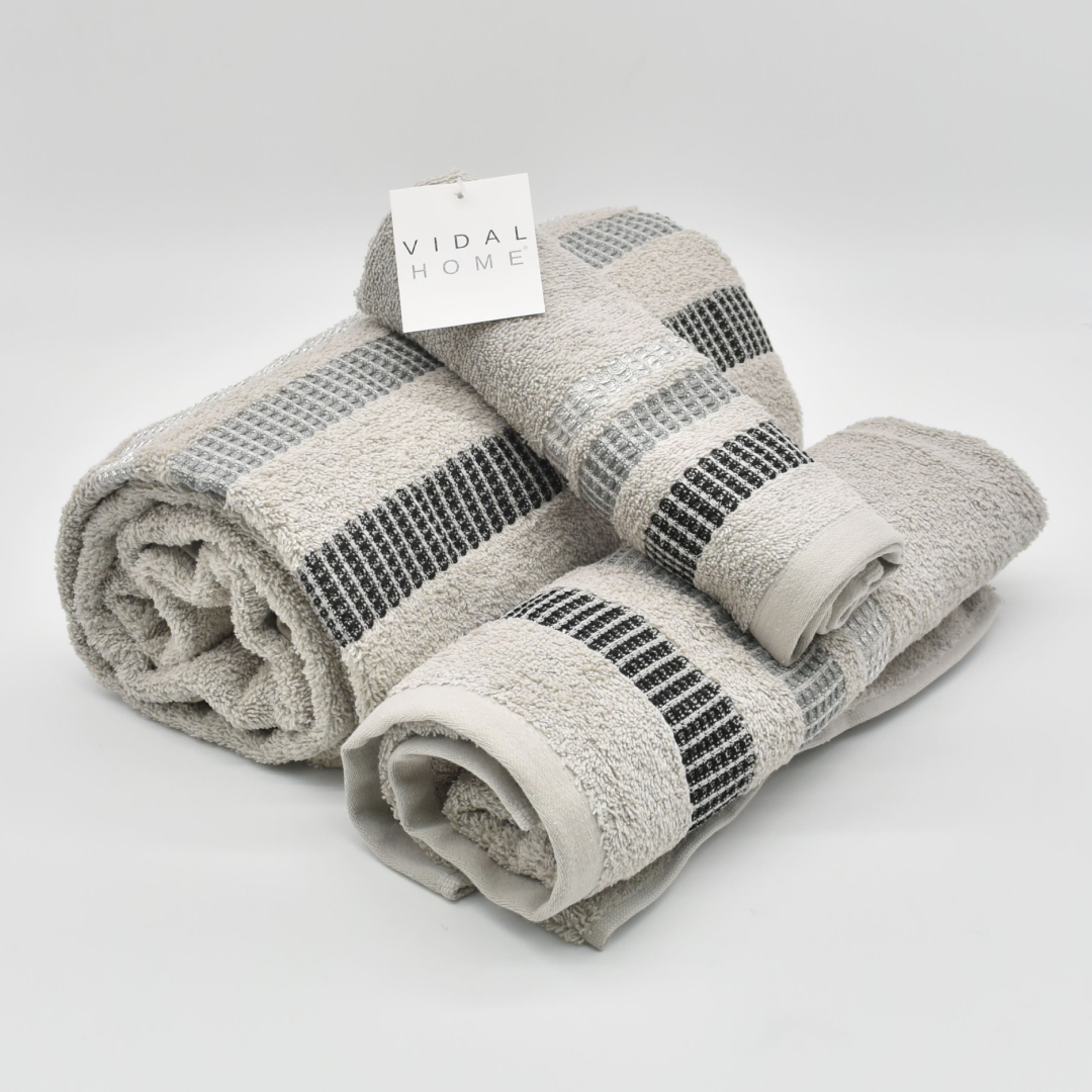 JUEGO DE TOALLAS 3 PIEZAS CHLOE GRIS VIDAL HOME