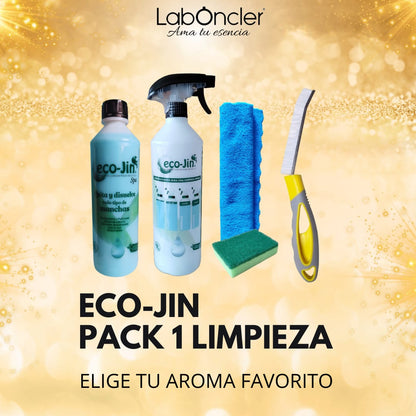 PACK 1 LIMPIEZA ECOJIN+DIFUSOR+CEPILLO JUNTAS AMARILLO+BAYETA MICROFIBRA+ESTROPAJO CON ESPONJA LABONCLER