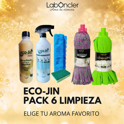 PACK 6 Limpieza ECOJIN A ELEGIR+DIFUSOR+2 FREGONAS A ELEGIR+BAYETA MICROFIBRA+ESTROPAJO CON ESPONJA LABONCLER