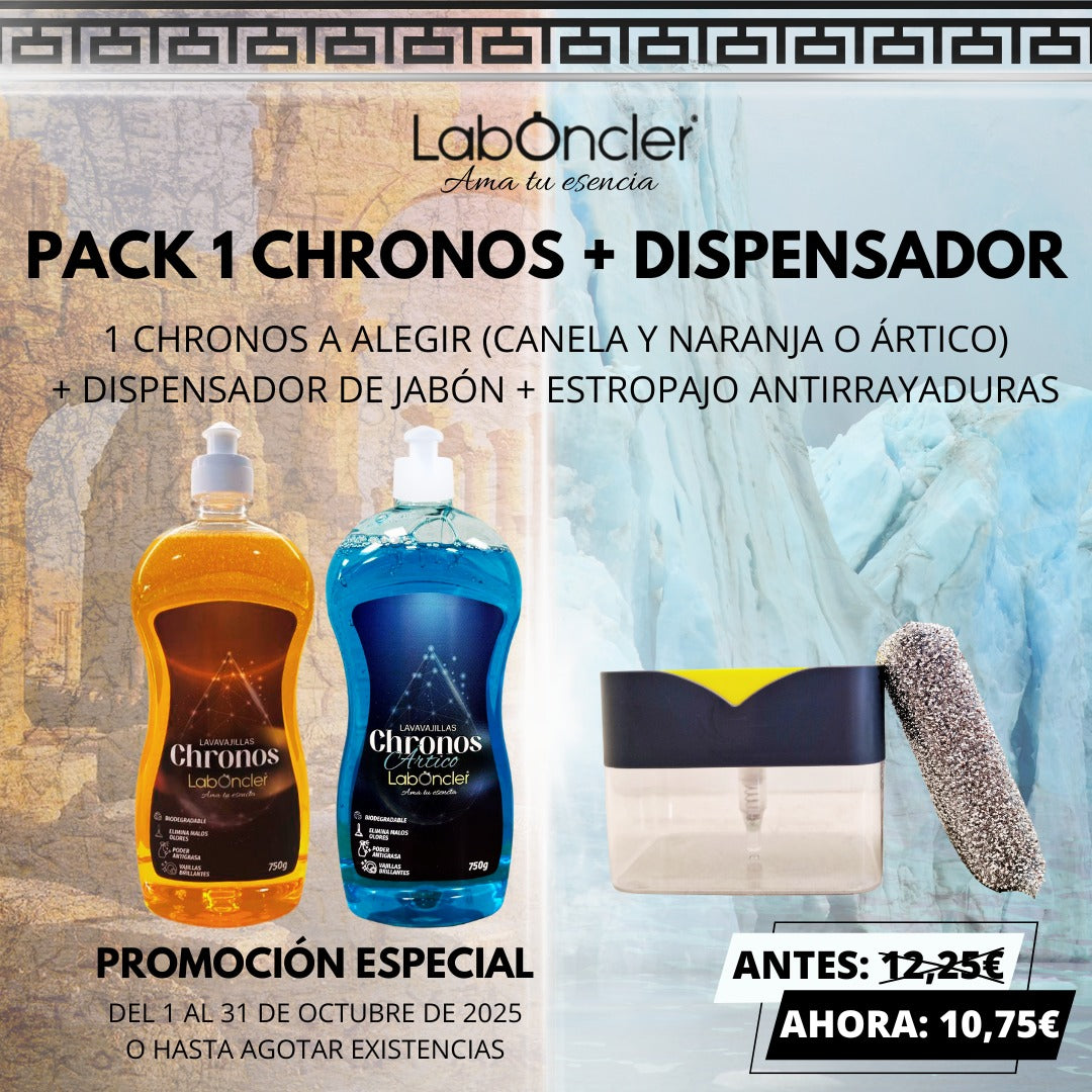 PACK CHRONOS + DISPENSADOR JABÓN CON ESPONJA ANTIRRAYADURAS