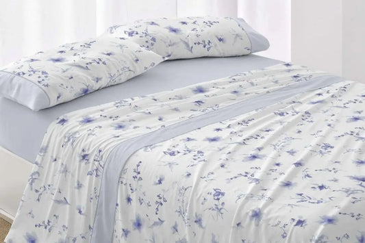 JUEGO DE SABANAS TELA 048 AZUL BURRITO BLANCO.