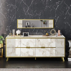 Aparador ELOISE, biIaminado mármol blanco con detalles dorados, 180 cms. Twin Hogar®