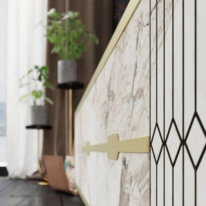 Aparador ELOISE, biIaminado mármol blanco con detalles dorados, 180 cms. Twin Hogar®