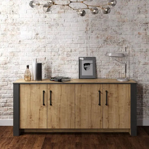Aparador PHILIPPA, biIaminado roble con gris oscuro, 180 cms. Twin Hogar®