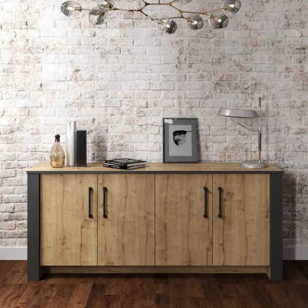 Aparador PHILIPPA, biIaminado roble con gris oscuro, 180 cms. Twin Hogar®