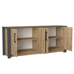 Aparador PHILIPPA, biIaminado roble con gris oscuro, 180 cms. Twin Hogar®