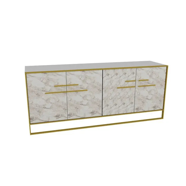Aparador SIENA, biIaminado mármol blanco con metal dorado, 180 cms. Twin Hogar®