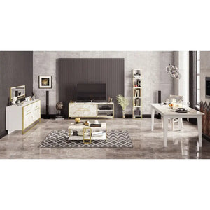 Aparador SIENA, biIaminado mármol blanco con metal dorado, 180 cms. Twin Hogar®