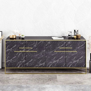 Aparador SIENA, biIaminado mármol negro con metal dorado, 180 cms. Twin Hogar®