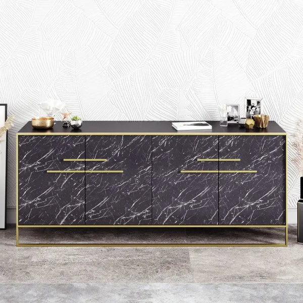 Aparador SIENA, biIaminado mármol negro con metal dorado, 180 cms. Twin Hogar®