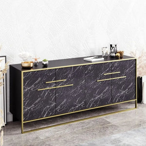 Aparador SIENA, biIaminado mármol negro con metal dorado, 180 cms. Twin Hogar®