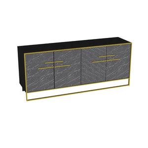 Aparador SIENA, biIaminado mármol negro con metal dorado, 180 cms. Twin Hogar®