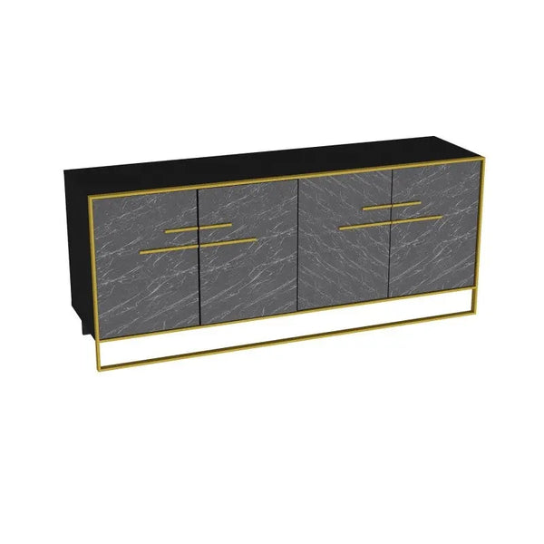 Aparador SIENA, biIaminado mármol negro con metal dorado, 180 cms. Twin Hogar®