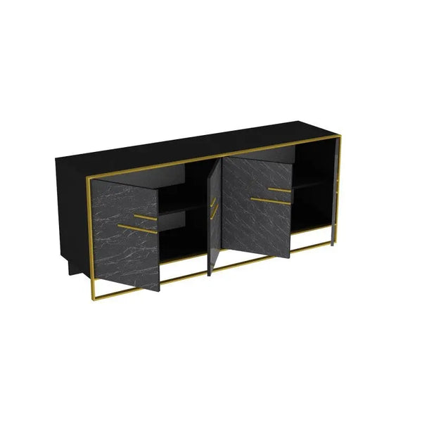 Aparador SIENA, biIaminado mármol negro con metal dorado, 180 cms. Twin Hogar®