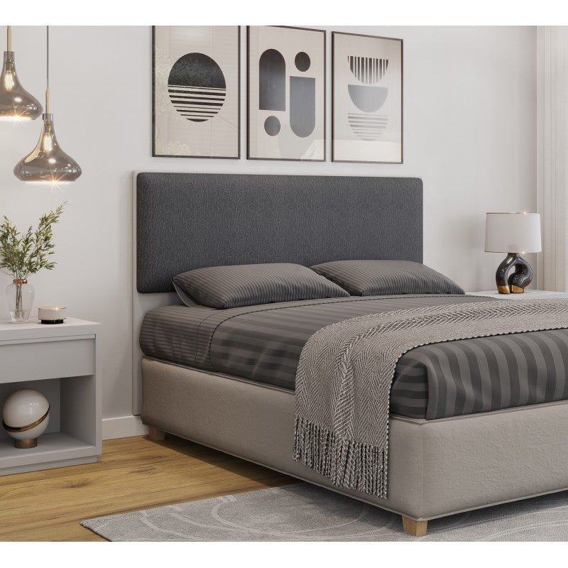 Cabecero tapizado UNI 160, MDP blanco, tejido chumbo, 160x5x90 cms