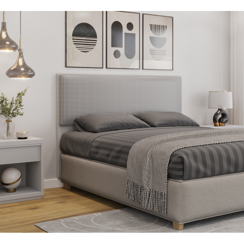 Cabecero tapizado UNI 160, MDP blanco, tejido pied poule, 160x5x90 cms