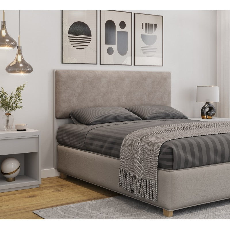 Cabecero tapizado UNI 160, MDP blanco, tejido velvet capuccino, 160x5x90 cms