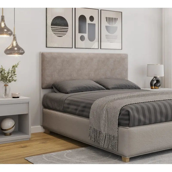 Cabecero tapizado UNI 160, MDP blanco, tejido velvet capuccino, 160x5x90 cms Twin Hogar®